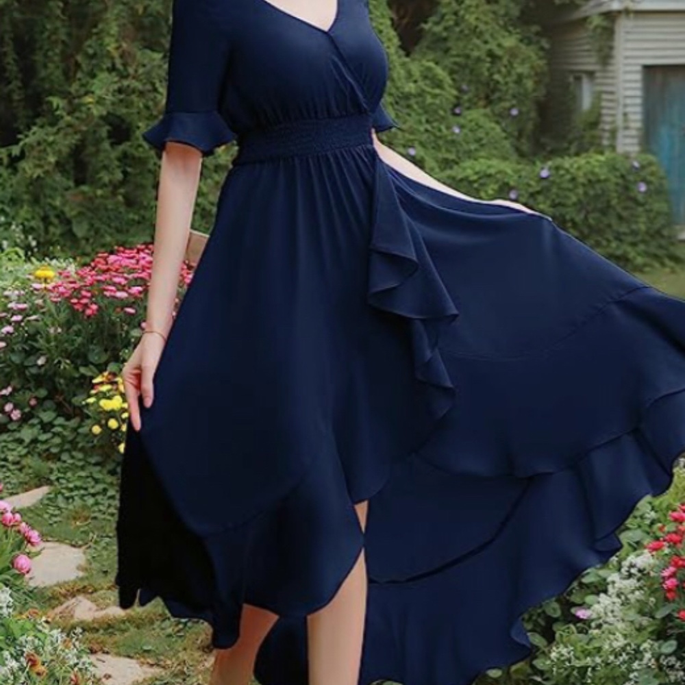Ladies Ruffle Hi-Low Maxi Dress. SZ L
